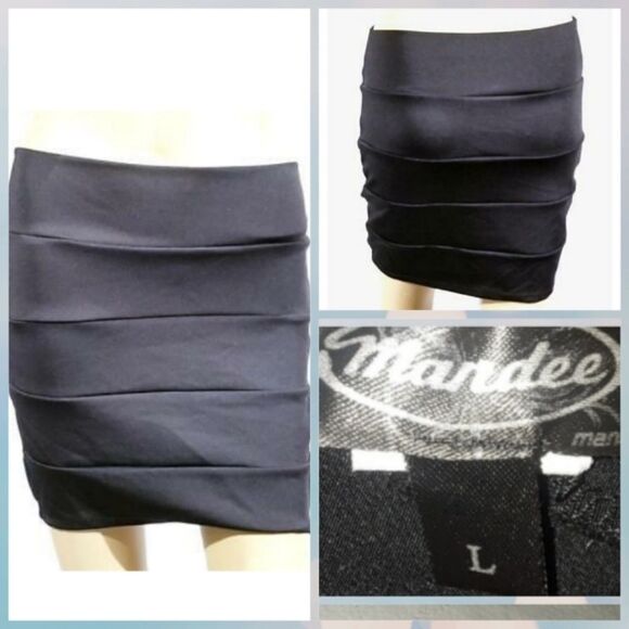 Mandee Black Block Stripe bandage Mini Skirt - Picture 1 of 4